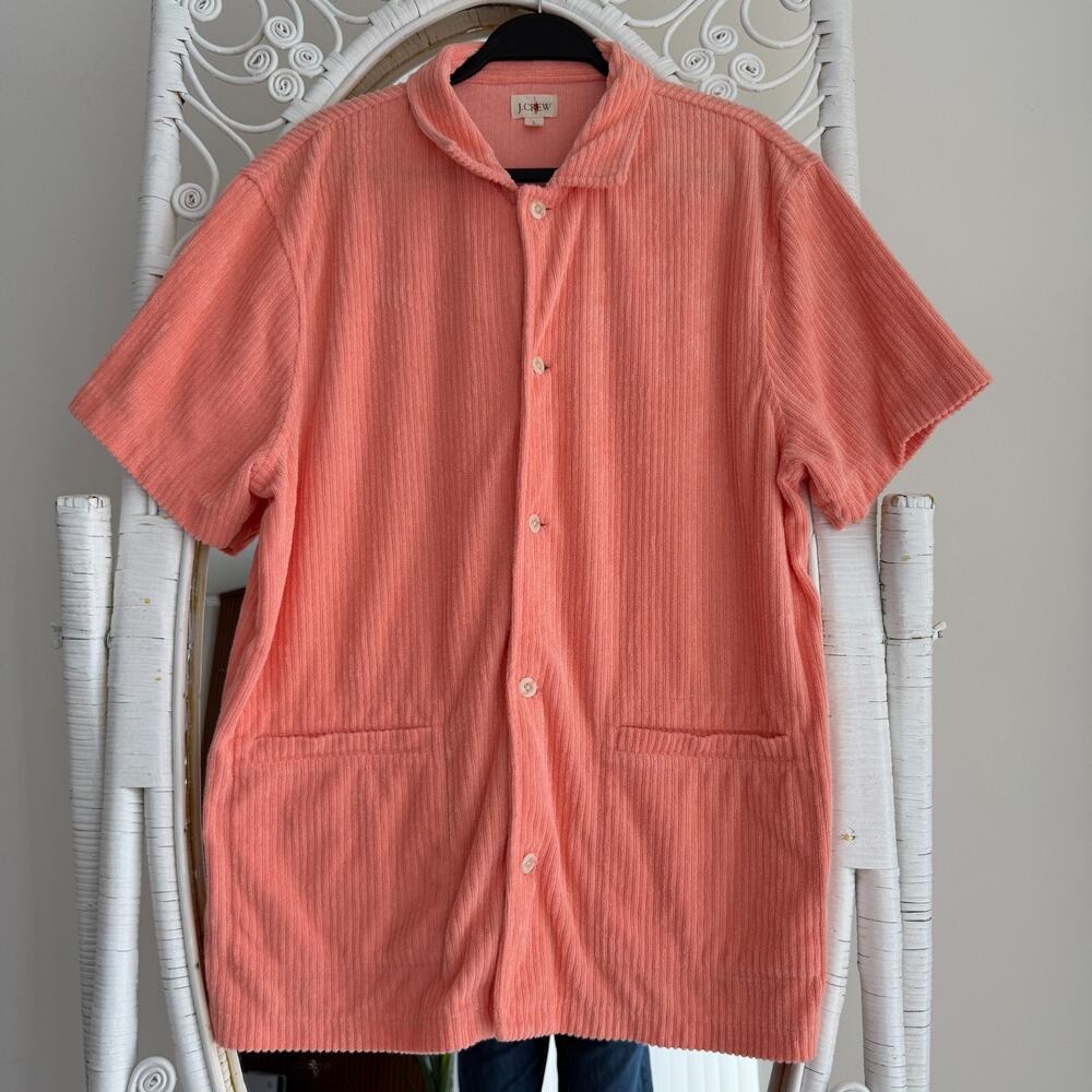 J Crew Oarsman Shirt Mens Large Towel Terry Cloth‎ Corduroy Camp Collar Resort